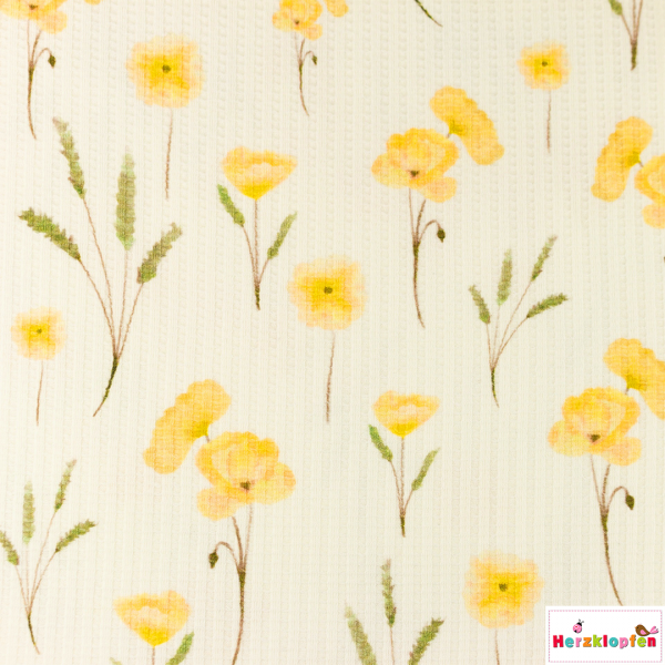 Waffel-Jersey - Gelbe Sommerblumen - digital print-
