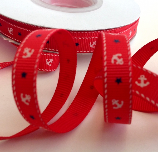 5 m Ripsband rot mit Ankern und Sternen