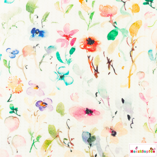 Waffel-Jersey - Blumenwiese - aquarell - multicolor