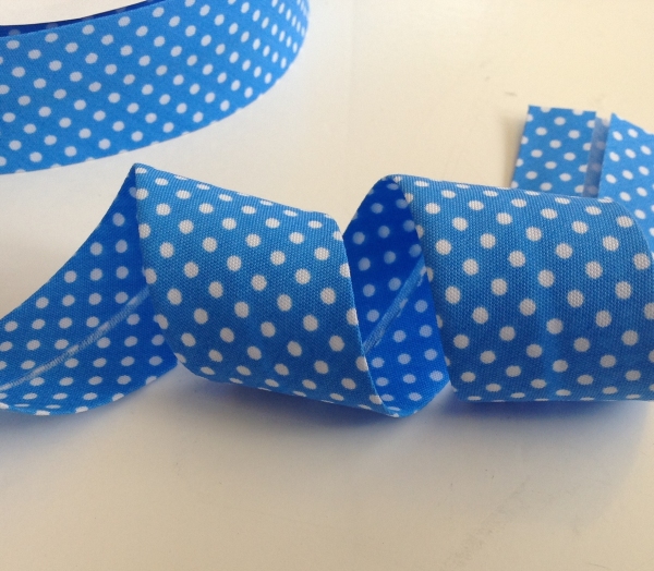 3 m Schrägband azur blau mit weissen Punkten 30 mm