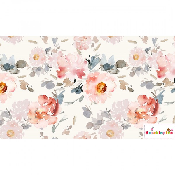 French terry Aquarell-Rosen-ecru-