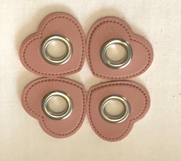 2 Stck. Ösen Patches - Herzen rosa - 11 mm - Kunstleder-