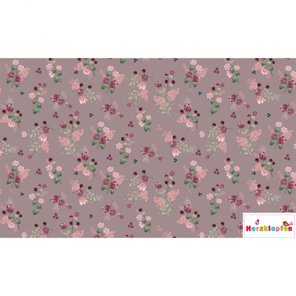 Jersey digital - Little flowers auf altrosa