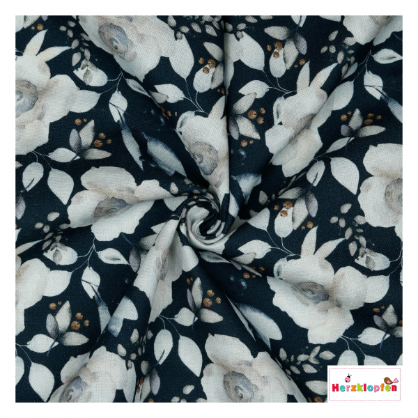 Canvas digital Flowers navy