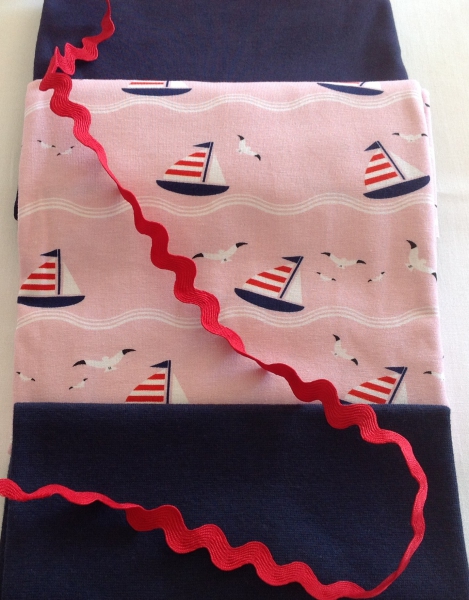 Stoffpaket Jersey Segelboote maritim rosa