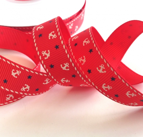 5 m Ripsband rot mit Ankern und Sternen