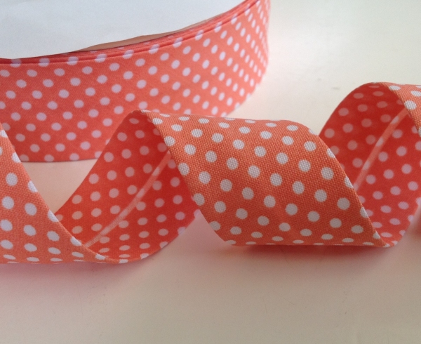 3 m Schrägband apricot mit weissen Punkten 30 mm