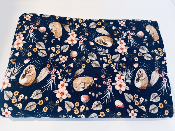 Baumwolljersey -Biber und Blumen Reststück 110 cm-