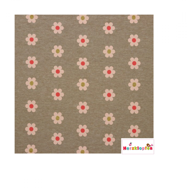 Jersey o,5 m - Glitzerblumen taupe melange