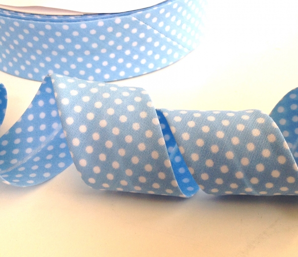 3 m Schrägband hellblau mit weissen Punkten 30 mm