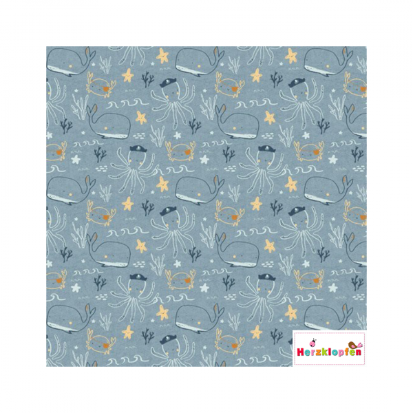 Jersey o,5 m - Unterwasserwelt Pirates - blau melange