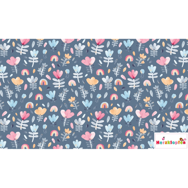 BAUMWOLLJERSEY DIGITAL TOFF BLUMEN BLAU