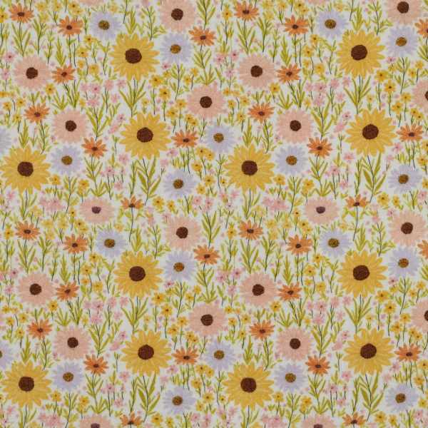 MUSSELIN - Double Gauze gelb orange Blumenmuster
