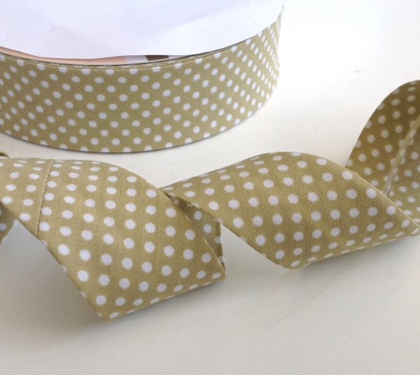3 m Schrägband beige mit weissen Punkten 30 mm