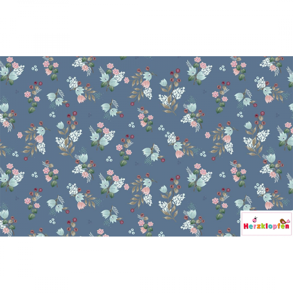 Jersey digital - Little flowers auf blau
